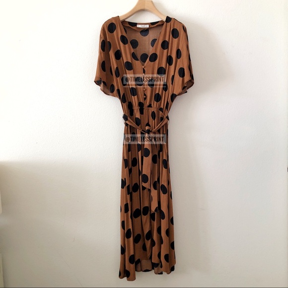 Mango Rust/Black Polkadots High-Low Midi Dress - Picture 2 of 4